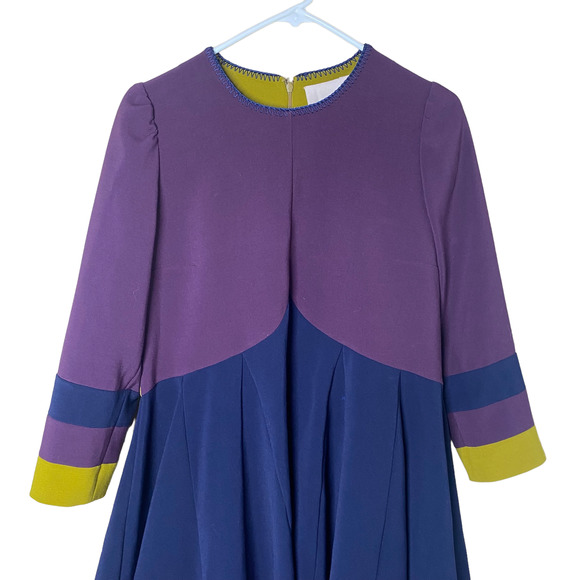 Roksanda A line Color Bock 3/4 Sleeve Dress sz 12 - Picture 2 of 9